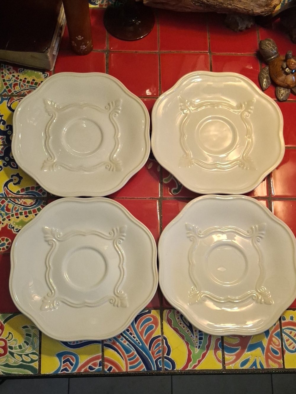 LENOX BUTLER'S PANTRY GOURMET FLEUR DE LIS SAUCERS 7.5" SET OF 4